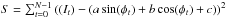 \hbox{$S=\sum_{t=0}^{N-1}\left((I_t)-(a\sin(\phi_t)+b\cos(\phi_t)+c)\right)^2$}