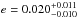 \hbox{$e=0.020^{+0.011}_{-0.010}$}