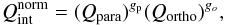 \begin{equation} Q_{\rm int}^{\rm norm}=(Q_{\rm para})^{g_{\rm p}}(Q_{\rm ortho})^{g_o}, \end{equation}