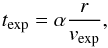 \begin{equation} t_{\mathrm{exp}} = \alpha \frac{r}{v_{\mathrm{exp}}}, \label{eq:age} \end{equation}