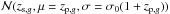 \hbox{$\mathcal{N}(z_{{\rm s},g},\mu=z_{{\rm p},g},\sigma=\sigma_0(1+z_{{\rm p},g}))$}