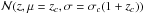 \hbox{$\mathcal{N}(z,\mu=z_{c},\sigma=\sigma_{c}(1+z_{c}))$}