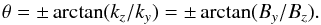 \begin{equation} \theta=\pm\arctan(k_z/k_y)=\pm\arctan(B_y/B_z). \label{eqn:oblique} \end{equation}