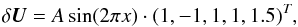 \begin{equation} \delta\mbf{U} = A \sin(2\pi x) \cdot (1,-1,1,1,1.5)^T, \end{equation}