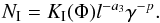 \begin{equation} N_{\rm I} = K_{\rm I}(\Phi)l^{-a_3}\gamma^{-p}. \end{equation}