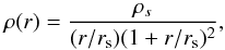 \begin{equation} \label{eq:rho} \rho(r) = \frac{\rho_{s}}{(r/r_{\rm s})(1+r/r_{\rm s})^{2}}, \end{equation}
