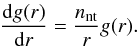 \appendix \setcounter{section}{1} \begin{eqnarray} \frac{{\rm d}g(r)}{{\rm d}r} = \frac{n_{\rm nt}}{r}g(r). \end{eqnarray}