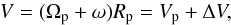 \begin{equation} V = (\Omega_{\rm p}+\omega)R_{\rm p} = V_{\rm p}+\Delta V, \label{eq_14} \end{equation}