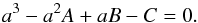 \appendix \setcounter{section}{6} \begin{equation} a^3-a^2A+aB-C = 0. \label{eq_trapz_10} \end{equation}