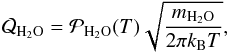 \begin{equation} \label{mass_release} \mathcal{Q}_{\rm H_2O} = \mathcal{P}_{\rm H_2O} (T) \sqrt{\frac{m_{\rm H_2O}}{2 \pi k_{\rm B} T}} , \end{equation}
