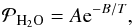 \begin{equation} \label{P} \mathcal{P}_{\rm H_2O} = A {\rm e}^{-B/T} , \end{equation}