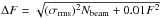 \hbox{$\Delta F = \sqrt{(\sigma_{\rm rms})^2N_{\rm beam}+0.01F^{2}}$}