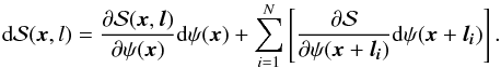 \appendix \setcounter{section}{1} \begin{equation} {\rm d}\dpsi (\vec{x},l ) =\dfrac {\partial \dpsi (\vec{x},\vec{l}) } {\partial \psi (\vec{x}) } {\rm d} \psi (\vec{x}) + \sum_{i=1}^{N} \left[\dfrac { \partial \dpsi }{\partial \psi (\vec{x}+\vec{l_{\it i}} ) } {\rm d} \psi (\vec{x}+\vec{l_{\it i}} )\right]. \end{equation}