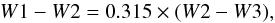 \begin{equation} W1-W2 = 0.315\times (W2-W3), \label{eq:mir} \end{equation}
