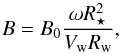 \begin{equation} \label{eq-magnetic-field} B=B_0\frac{\omega R_{\star}^2}{V_\mathrm{w} R_\mathrm{w}}, \end{equation}