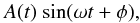\begin{equation} A(t)\ \mathrm{sin}(\omega t + \phi) \label{fit} , \end{equation}