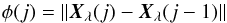 \appendix \setcounter{section}{2} \begin{equation} \phi(j)=\|\vec{X}_{\lambda}(j)-\vec{X}_{\lambda}(j-1)\| \end{equation}