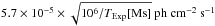 \hbox{$5.7 \times 10^{-5} \times \sqrt{10^6 / T_{\rm Exp} [\mathrm{Ms}]}~\mathrm{ph~cm^{-2}~s^{-1}}$}