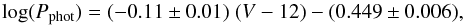 \begin{equation} \log(P_\mathrm{phot}) = (-0.11 \pm 0.01) \; (V-12) - (0.449 \pm 0.006), \label{Eq:PLrelation} \end{equation}