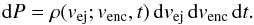 \begin{equation} {\rm d}P = \rho(v_{\rm ej}; v_{\rm enc}, t)\mathop{{\rm d}v_{\rm ej}} \mathop{{\rm d}v_{\rm enc}} \mathop{{\rm d}t}\!. \label{pro1} \end{equation}