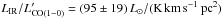 \hbox{$L_{\rm IR}/L'_{\rm CO(1-0)}=(95\pm19)\,\lsun/(\Kkmspc)$}