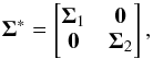 \appendix \setcounter{section}{2} \begin{equation} \label{eq:covmat} \vec{\Sigma}^* = \begin{bmatrix} \vec{\Sigma}_1 & \vec{0} \\ \vec{0} & \vec{\Sigma}_2 \end{bmatrix} , \end{equation}