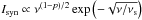 \hbox{$I_ {\rm syn} \propto\nu^{(1-p)/2}\exp\left(-\sqrt{\nu/\nu_{\rm s}}\right)$}