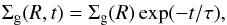 \begin{eqnarray} \Sigma_{\text{g}}(R,t)= \Sigma_{\text{g}}(R)\exp(-t/\tau), \label{eq:evol_Sg} \end{eqnarray}