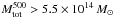 \hbox{$M^{500}_{\rm tot}>5.5\times10^{14}\,{M}_{\odot}$}