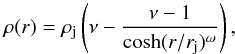 \begin{equation} \rho(r) = \rho_{\rm j} \left( \nu - \dfrac{\nu-1}{\mathrm{cosh}(r/r_{\rm j})^{\omega}} \right), \end{equation}