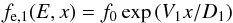\begin{equation} f_{{\rm e},1}(E,x)=f_0\exp{(V_1 x/D_1)} \label{normaldiff} \end{equation}