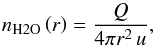 \begin{equation} n_{\mathrm{H}2\mathrm{O}} \left( r \right) = \frac{Q}{4 \pi r^2 \, u}, \end{equation}