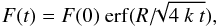\begin{equation} \label{eq_F_two} F(t) = F(0) ~{\rm erf} (R/\!\!\sqrt{4~k~t}) , \end{equation}