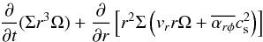 \appendix \setcounter{section}{1} \begin{eqnarray*} \frac{\partial}{\partial t}(\Sigma r^3\Omega) + \frac{\partial}{\partial r} \left[r^2\Sigma \left(v_r r\Omega + \overline{\alpha_{r\phi}}c_{\rm s}^2\right)\right] \end{eqnarray*}