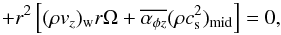 \appendix \setcounter{section}{1} \begin{equation} \qquad\qquad +r^2 \left[(\rho v_z)_{\rm w}r\Omega + \overline{\alpha_{\phi z}} (\rho c_{\rm s}^2)_{\rm mid}\right]= 0, \label{eq:amintgz} \end{equation}