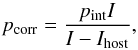 \begin{equation} p_\mathrm{corr} = \frac{p_\mathrm{int} I}{I - I_\mathrm{host}}, \end{equation}