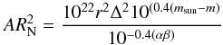 \begin{equation} \label{eq:size} AR_{\mathrm N}^2=\frac{10^{22}r^2\Delta^210^{(0.4(m_{\mathrm {sun}}-m)}}{10^{-0.4(\alpha\beta)}} \end{equation}