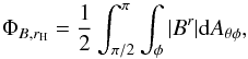 \begin{equation} \Phi_{B,r_{\rm H}}= \frac{1}{2} \int_{\pi/2}^{\pi} \int_\phi |B^r| {\rm d}A_{\theta\phi}, \end{equation}