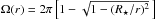 \hbox{$ \Omega( r ) = 2 \pi \left[1 - \sqrt{ 1 - ( R\sub{\star}/r )^2 } \, \right] $}