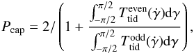 \begin{eqnarray} \label{captureprob} \Pcapt=2/\left(1+\frac{\int_{-\pi/2}^{\pi/2} \Teven(\gamd)\d \gam}{\int_{-\pi/2}^{\pi/2}\Todd(\gamd)\d\gam}\right), \end{eqnarray}