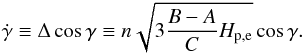 \begin{eqnarray} \gamd\equiv\width\cos \gam\equiv \norb\sqrt{3\frac{B-A}{\C}\Hpe}\cos \gam. \label{resonancewidth} \end{eqnarray}