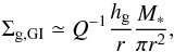 \begin{equation} \Sigma_{\rm g,GI} \simeq Q^{-1} \frac{h_{\rm g}}{r} \frac{M_*}{\pi r^2}, \label{eq:GI} \end{equation}