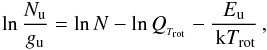 \appendix \setcounter{section}{4} \begin{eqnarray} {{\rm ln} \, \frac{N_{\rm u}}{g_{\rm u}}}={\rm ln} \, N-{\rm ln} \, Q_{_{T_{\rm rot}}}- \frac{E_{\rm u}}{\,{\rm k} T_{\rm rot}} \, ,\label{eq:DR} \end{eqnarray}