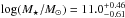 \hbox{$\log(M_{\star}/{M}_{\sun})=11.0^{+0.46}_{-0.61}$}