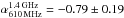 \hbox{$\alpha_{\rm 610\, MHz}^{\rm 1.4\, GHz}=-0.79\pm0.19$}