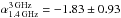 \hbox{$\alpha_{\rm 1.4\, GHz}^{\rm 3\, GHz}=-1.83\pm0.93$}