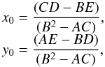 \appendix \setcounter{section}{1} \begin{equation} \label{angles} \varphi=\left\{ \begin{array}{l r} 0, & B=0, A<C \\[1mm] \dfrac{1}{2}\pi, & B=0, A>C \\[1mm] \dfrac{1}{2}{\rm cot}^{-1}\left(\dfrac{A-C}{2B}\right), & B\neq0, A<C \\[1mm] \dfrac{\pi}{2}+\frac{1}{2}{\rm cot}^{-1}\left(\dfrac{A-C}{2B}\right), & B\neq0, A>C. \end{array} \right. \end{equation}