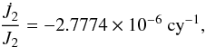 \begin{equation} \frac{\dot J_2}{J_2} = -2.7774 \times 10^{-6}~{\rm cy}^{-1}, \end{equation}