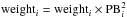 \hbox{${\rm weight}_{i} = {\rm weight}_{i}\times{\rm PB}^{2}_{i}$}