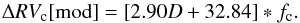 \begin{equation} \label{Eq_grad_M_res} \Delta RV_{\mathrm{c}}\mathrm{[mod]}= [2.90 D + 32.84] *f_\mathrm{c}. \end{equation}